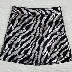 Milly Minis Animal Print‎ Zebra Stripes Silver Sequins Black Velvet Mini Skirt 8
